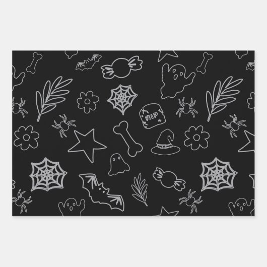 Halloween Boo! Schwarz-Weiß Geschenkpapier Set (Vorderseite)
