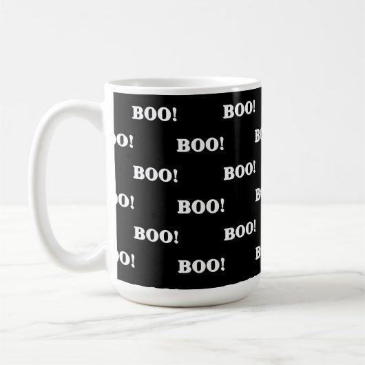 Halloween Boo Schwarz Weiß Kaffeetasse (Links)