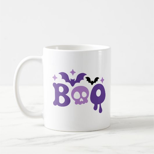 Halloween Boo Skull Bats Moderne Typografie Tri-Bl Kaffeetasse (Links)