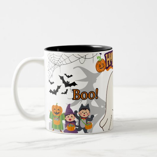 Halloween-Boo-Tasse - Niedlicher Spookecup Zweifarbige Tasse (Links)