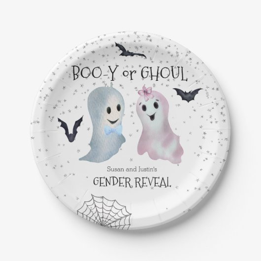 Halloween Boo-y und Ghoul Gender Reveal Ghosts Pappteller (Vorderseite)