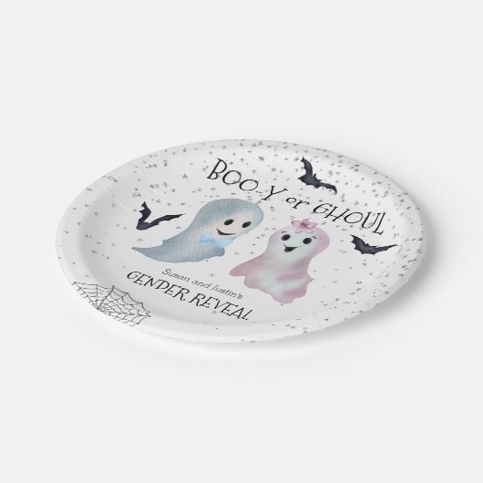 Halloween Boo-y und Ghoul Gender Reveal Ghosts Pappteller (Schrägansicht)