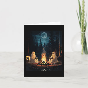 Halloween Book Reading Ghost Forest Camping Vintag Karte