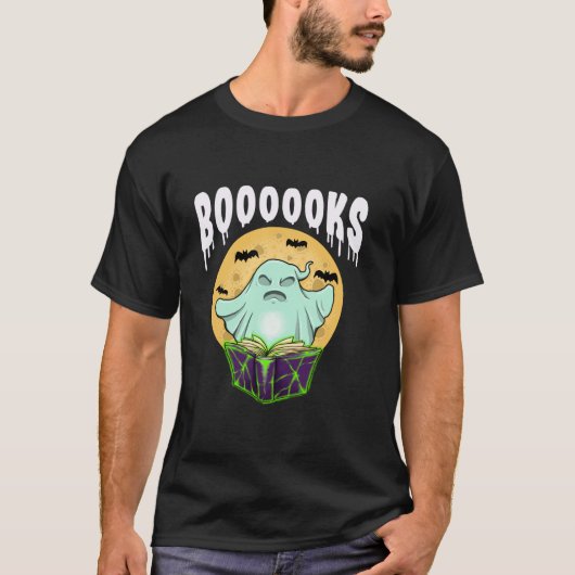 Halloween Book Reading Moon Ghost Librarian für Bo T-Shirt (Vorderseite)
