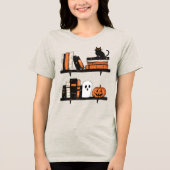 Halloween Books on Shelf Reading Enthusiast Tri-Blend Shirt (Vorderseite)