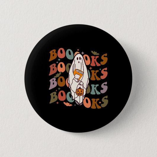 Halloween Booooks Niedlich Ghost Boo Reading Books Button (Vorderseite)