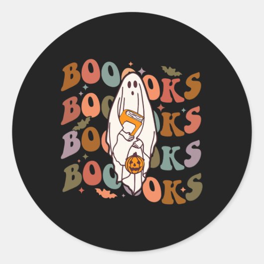 Halloween Booooks Niedlich Ghost Boo Reading Books Runder Aufkleber (Vorderseite)