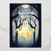 Halloween Boos und Booze Spooky Ghost Party Folieneinladung (Vorderseite)