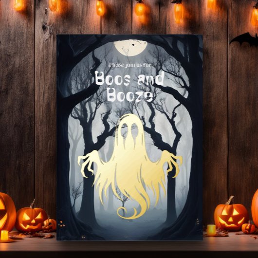 Halloween Boos und Booze Spooky Ghost Party Folieneinladung
