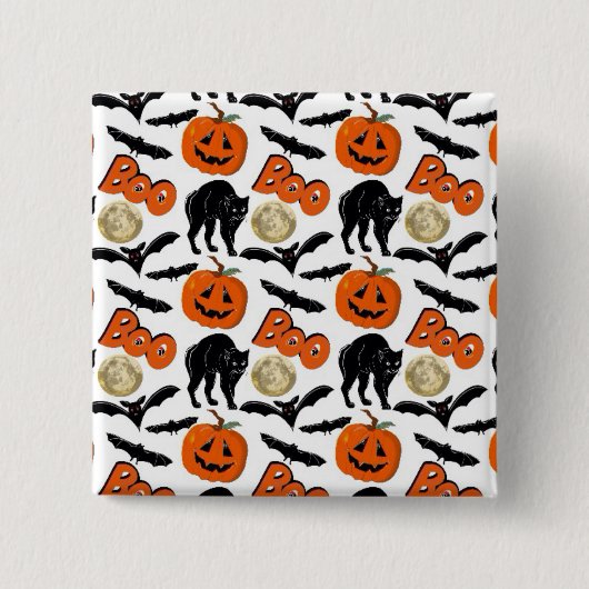 Halloween Bootboote Katzenkürbis und Mond Zeichnen Button (Vorderseite)