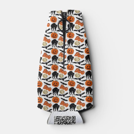 Halloween Bootboote Katzenkürbis und Mond Zeichnen Flaschenkühler (Rückseite)