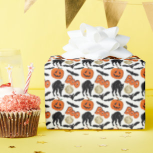 Halloween Bootboote Katzenkürbis und Mond Zeichnen Geschenkpapier