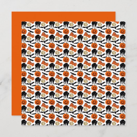 Halloween Bootboote Katzenkürbis und Mond Zeichnen Karte (Vorne/Hinten)