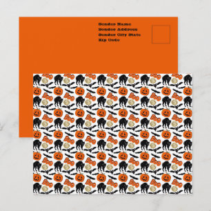 Halloween Bootboote Katzenkürbis und Mond Zeichnen Postkarte