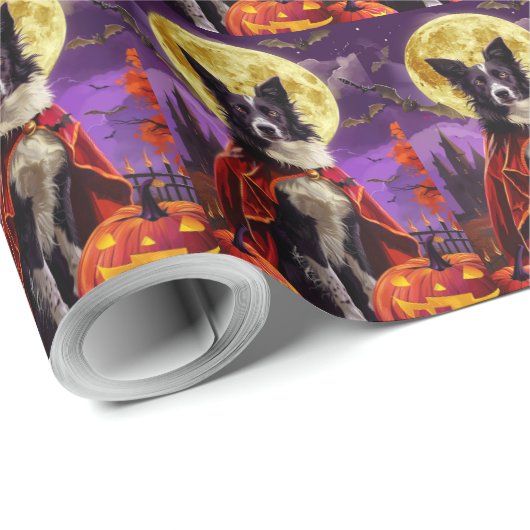 Halloween Border Collie Dog Pumpkins Beängstigend Geschenkpapier (Rolleneckpunkt)