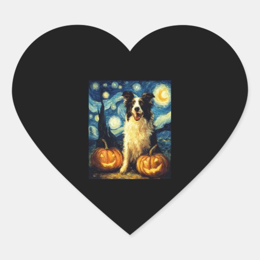 Halloween Border Collie Fall Pumpkin Herz-Aufkleber (Vorderseite)
