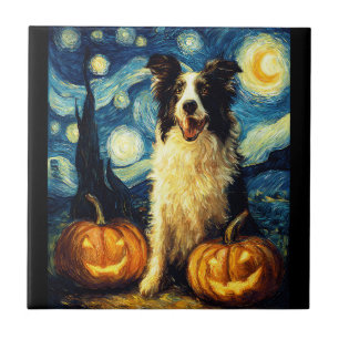 Halloween Border Collie Herbst Kürbis Fliese