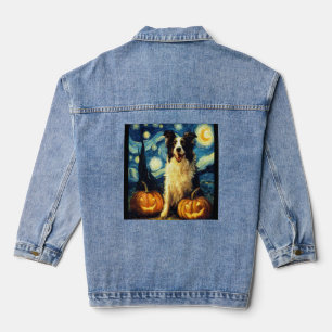 Halloween Border Collie Herbst Kürbis Jeansjacke