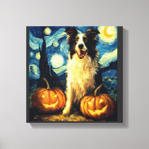 Halloween Border Collie Herbst Kürbis Leinwanddruck