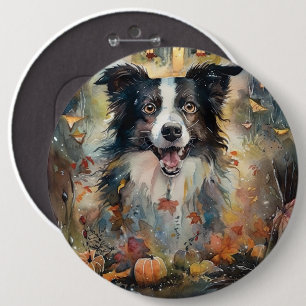 Halloween Border Collie mit Kürbissen Gruselig Button