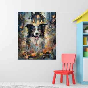Halloween Border Collie mit Kürbissen Gruselig Poster