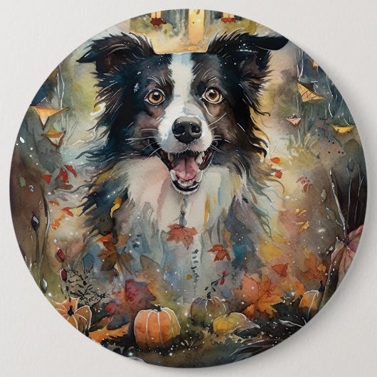 Halloween Border Collie mit Pumpkins Beängstigend Button (Vorderseite)