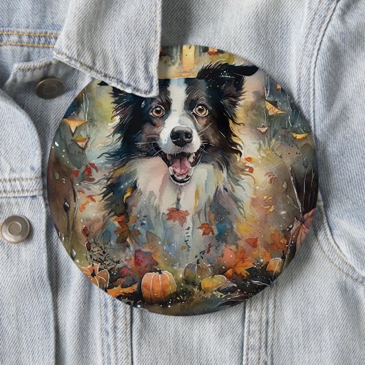 Halloween Border Collie mit Pumpkins Beängstigend Button (Beispiel)