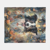 Halloween Border Collie mit Pumpkins Beängstigend Fleecedecke (Vorderseite (Horizontal))