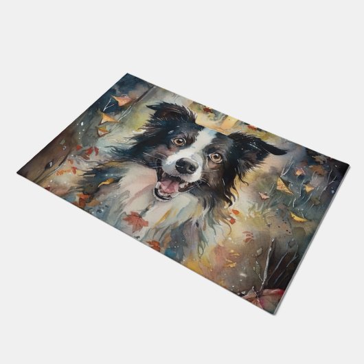 Halloween Border Collie mit Pumpkins Beängstigend Fußmatte (Schrägansicht)