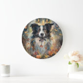 Halloween Border Collie mit Pumpkins Beängstigend Große Wanduhr (Zuhause)