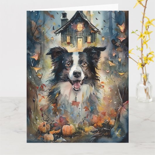 Halloween Border Collie mit Pumpkins Beängstigend Karte (Gelbe Blume)