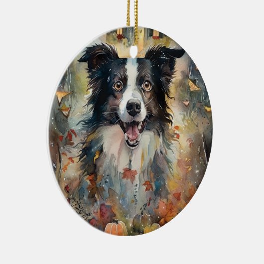 Halloween Border Collie mit Pumpkins Beängstigend Keramik Ornament (Rechts)