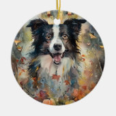 Halloween Border Collie mit Pumpkins Beängstigend Keramik Ornament (Vorne)