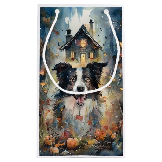 Halloween Border Collie mit Pumpkins Beängstigend Kleine Geschenktüte (Rückseite)