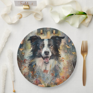 Halloween Border Collie mit Pumpkins Beängstigend Pappteller