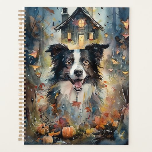 Halloween Border Collie mit Pumpkins Beängstigend Planer (Vorderseite)