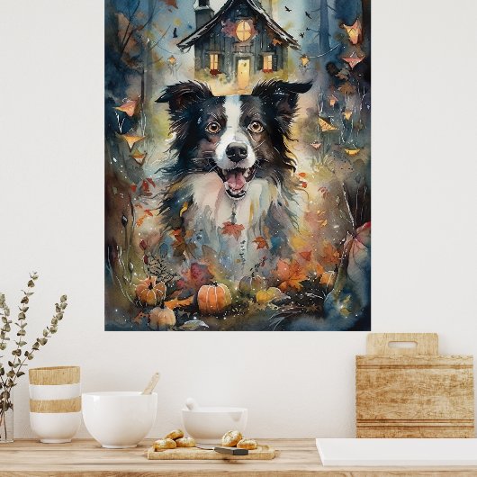Halloween Border Collie mit Pumpkins Beängstigend Poster (Küche)