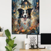 Halloween Border Collie mit Pumpkins Beängstigend Poster (Heimbüro)