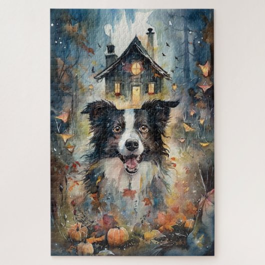 Halloween Border Collie mit Pumpkins Beängstigend Puzzle (Vertikal)