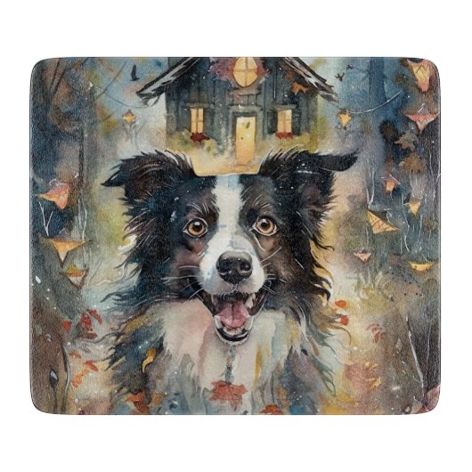 Halloween Border Collie mit Pumpkins Beängstigend Schneidebrett (Vorderseite)