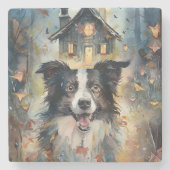 Halloween Border Collie mit Pumpkins Beängstigend Steinuntersetzer (Vorderseite)