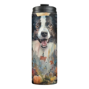 Halloween Border Collie mit Pumpkins Beängstigend Thermosbecher