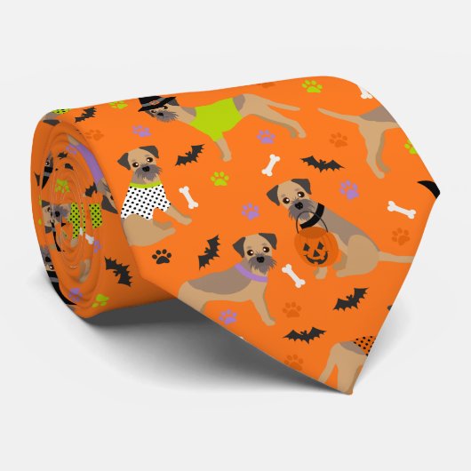 Halloween Border Terrier Krawatte (Gerollt)