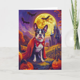Halloween Boston Terrier Dog Pumpkins Beängstigend Karte