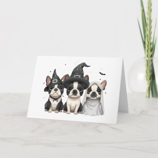 Halloween Boston Terrier Dogs Feiertagskarte (Vorderseite)