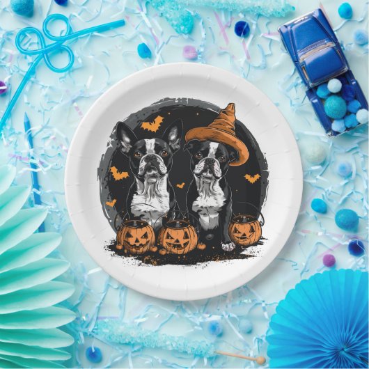 Halloween Boston Terrier Dogs Pappteller (Party)