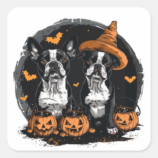 Halloween Boston Terrier Dogs Quadratischer Aufkleber (Vorderseite)