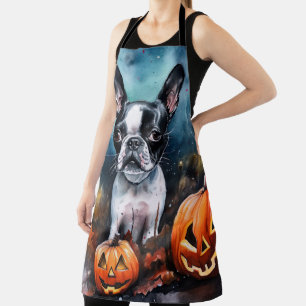 Halloween Boston Terrier mit Kürbissen Gruselig Schürze