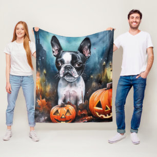 Halloween Boston Terrier mit Pumpkins Beängstigend Fleecedecke