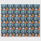 Halloween Boston Terrier mit Pumpkins Beängstigend Geschenkpapier (Flach)